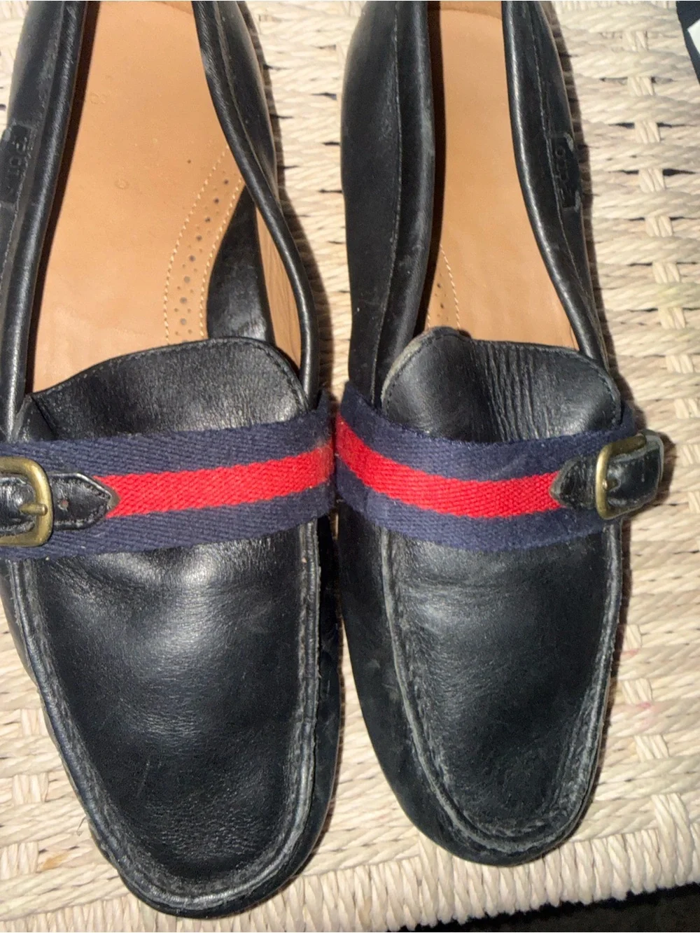 Polo Ralph Lauren Black Leather Loafers with Red Stripe size 10 men’s